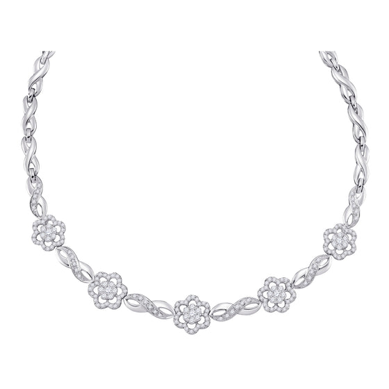 14k White Gold Womens Round Diamond Infinity Flower Cluster Necklace 2 Cttw
