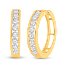  14k Yellow Gold Womens Round Channel-set Diamond Hoop Earrings 1 Cttw