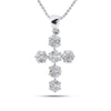 14k White Gold Womens Round Diamond Cluster Cross Religious Pendant 1/2 Cttw