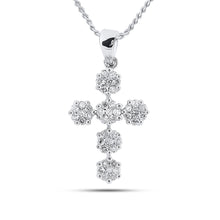  14k White Gold Womens Round Diamond Cluster Cross Religious Pendant 1/2 Cttw