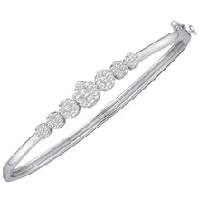  14k White Gold Womens Round Diamond Flower Cluster Bangle Bracelet 1 Cttw