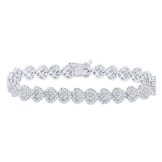 14k White Gold Womens Round Princess Diamond Heart Bracelet 6-3/8 Cttw