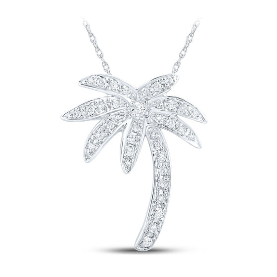 14k White Gold Womens Round Diamond Palm Tree Pendant 1/4 Cttw