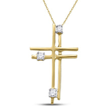  14k Yellow Gold Womens Round Diamond Simple Layered Cross Pendant 1/20 Cttw