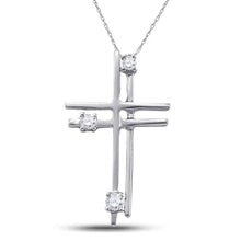  14k White Gold Womens Round Diamond Layered Cross Religious Pendant 1/20 Cttw