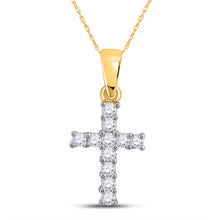  14k Yellow Gold Womens Round Diamond Cross Pendant 1/10 Cttw