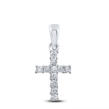  14k White Gold Womens Round Diamond Cross Pendant 1/10 Cttw