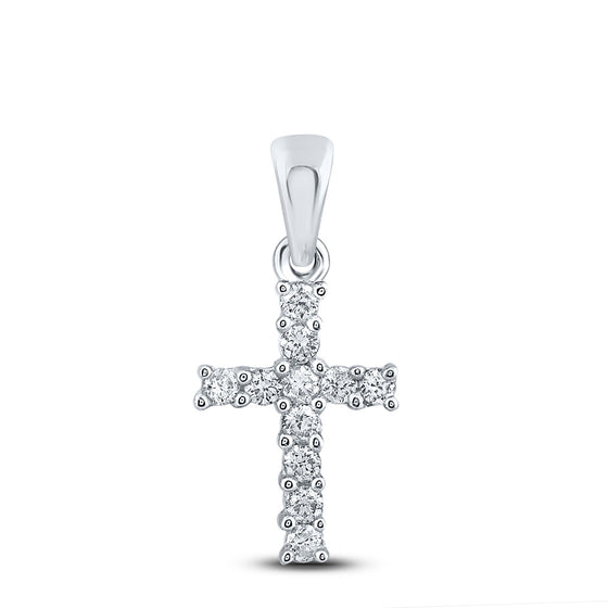14k White Gold Womens Round Diamond Cross Pendant 1/10 Cttw