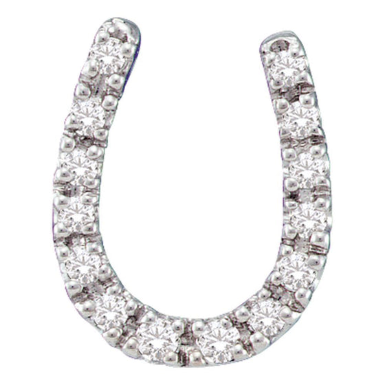 14k White Gold Womens Round Diamond Horseshoe Pendant 1/10 Cttw