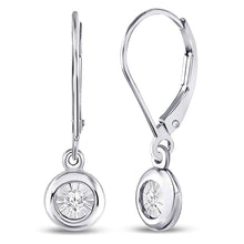  10k White Gold Womens Round Diamond Illusion Dangle Leverback Earrings 1/20 Cttw
