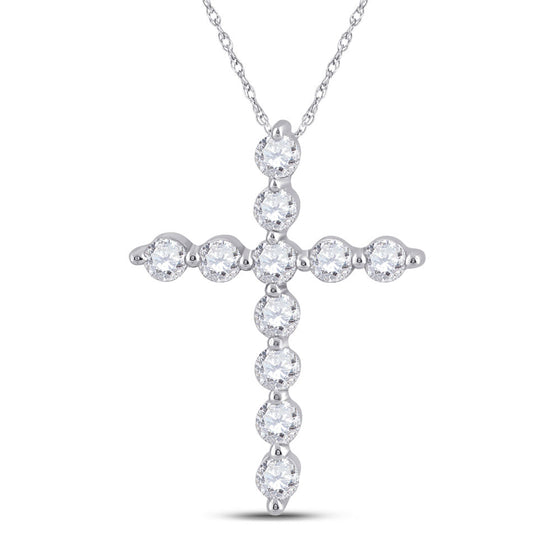 14k White Gold Womens Round Diamond Cross Pendant 1/4 Cttw