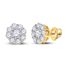  14k Yellow Gold Womens Round Diamond Flower Cluster Earrings 1/2 Cttw