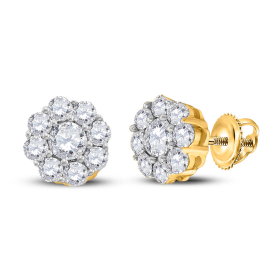14k Yellow Gold Womens Round Diamond Flower Cluster Earrings 1/2 Cttw