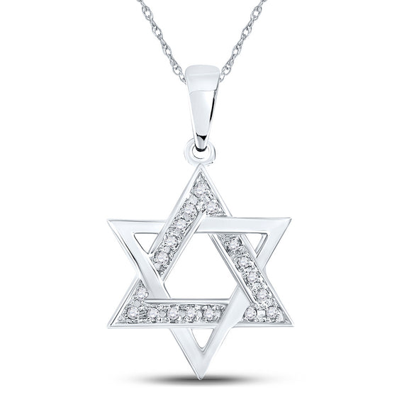 10k White Gold Womens Round Diamond Star Magen David Jewish Pendant 1/10 Cttw