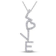  10k White Gold Womens Round Diamond Cascading Love Heart Pendant 1/5 Cttw