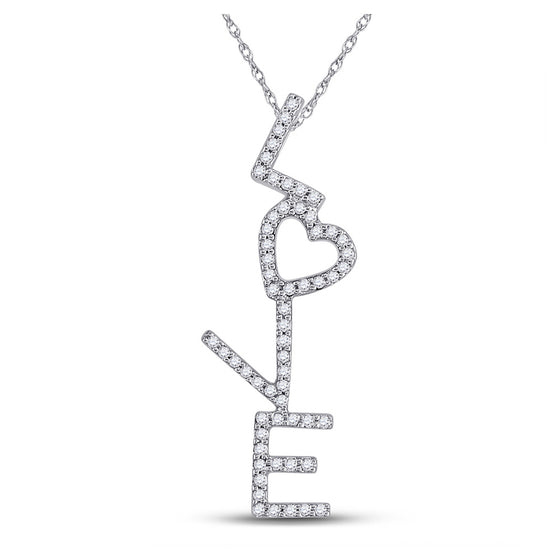 10k White Gold Womens Round Diamond Cascading Love Heart Pendant 1/5 Cttw