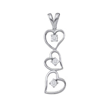  10k White Gold Womens Round Diamond Triple Heart Pendant .03 Cttw
