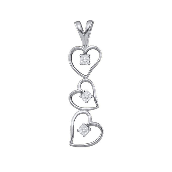 10k White Gold Womens Round Diamond Triple Heart Pendant .03 Cttw
