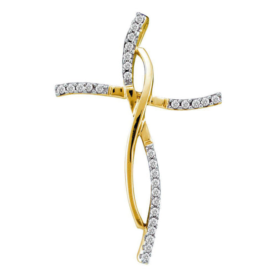 14k Yellow Gold Womens Round Diamond Cross Pendant 1/10 Cttw
