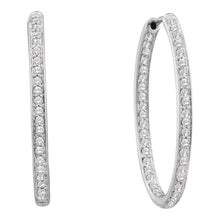  14k White Gold Womens Round Diamond Inside Outside Endless Hoop Earrings 1/2 Cttw