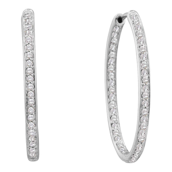 14k White Gold Womens Round Diamond Inside Outside Endless Hoop Earrings 1/2 Cttw