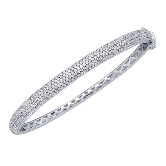 14k White Gold Womens Round Diamond Pave Bangle Bracelet 2 Cttw