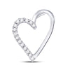 10k White Gold Womens Round Diamond Heart Pendant 1/10 Cttw