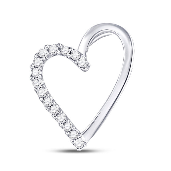 10k White Gold Womens Round Diamond Heart Pendant 1/10 Cttw