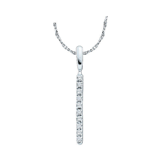 14k White Gold Womens Round Diamond Bar Pendant 1/20 Cttw