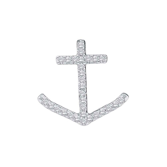 10k White Gold Womens Round Diamond Anchor Nautical Pendant 1/4 Cttw