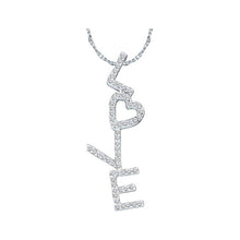  14k White Gold Womens Round Diamond Love Letters Heart Word Pendant 1/5 Cttw