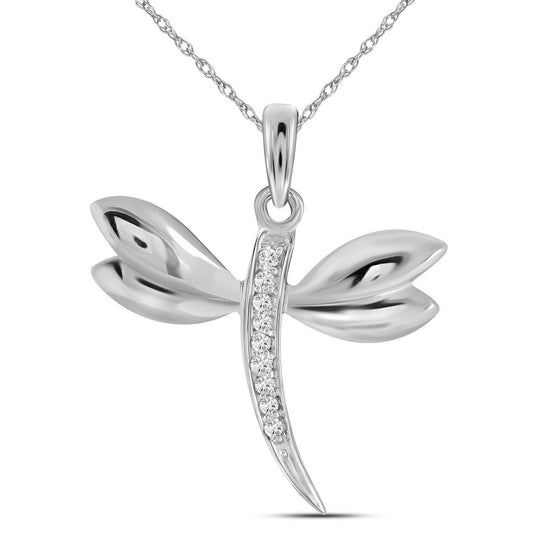 14k White Gold Womens Round Diamond Butterfly Bug Winged Pendant .03 Cttw