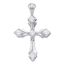  14k White Gold Womens Round Diamond Cross Pendant 1/10 Cttw