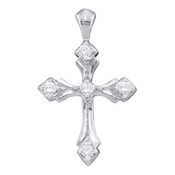 14k White Gold Womens Round Diamond Cross Pendant 1/10 Cttw