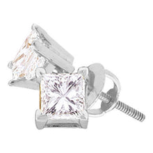  14k White Gold Unisex Princess Diamond Solitaire Studs Earrings 1/5 Cttw