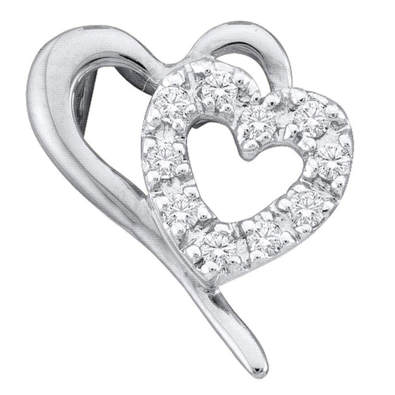 10k White Gold Womens Round Diamond Small Dainty Heart Pendant 1/10 Cttw
