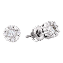  14k White Gold Womens Round Baguette Diamond Cluster Stud Earrings 1/4 Cttw