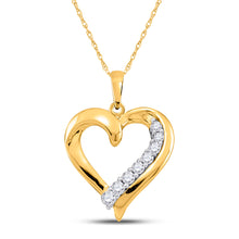  14k Yellow Gold Womens Round Diamond Heart Pendant 1/4 Cttw
