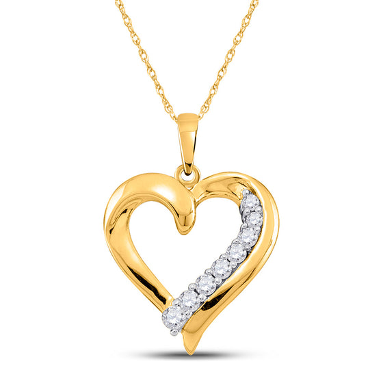 14k Yellow Gold Womens Round Diamond Heart Pendant 1/4 Cttw