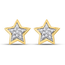  10k Yellow Gold Womens Round Diamond Star Earrings 1/20 Cttw