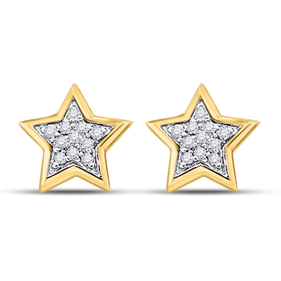 10k Yellow Gold Womens Round Diamond Star Earrings 1/20 Cttw