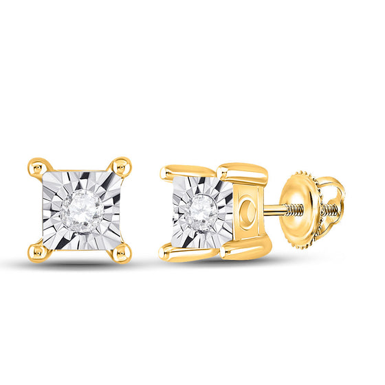 10k Yellow Gold Womens Round Diamond Stud Earrings 1/20 Cttw