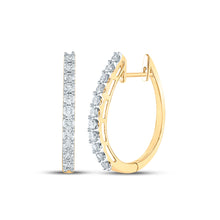  14k Yellow Gold Womens Round Diamond Single Row Hoop Earrings 1 Cttw