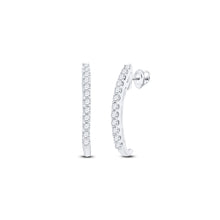  14k White Gold Womens Round Diamond J Half Hoop Earrings 1/2 Cttw