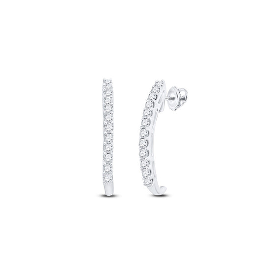14k White Gold Womens Round Diamond J Half Hoop Earrings 1/2 Cttw
