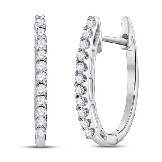 14k White Gold Womens Round Diamond Hoop Earrings 1/4 Cttw