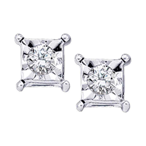 10k White Gold Womens Round Diamond Solitaire Earrings 1/20 Cttw