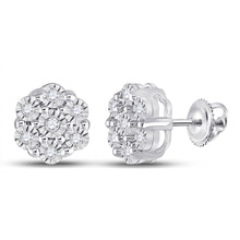  10k White Gold Womens Round Diamond Flower Cluster Earrings 1/10 Cttw