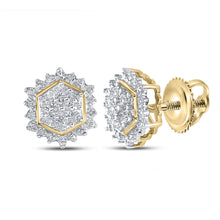  Yellow-tone Sterling Silver Womens Round Diamond Hexagon Earrings 1/10 Cttw