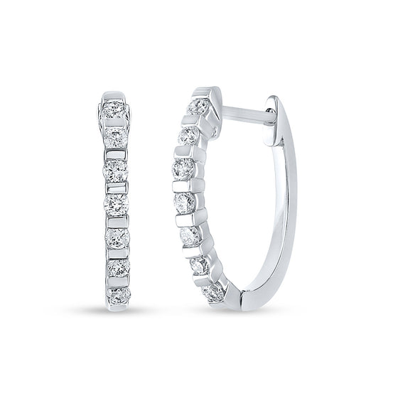 10k White Gold Womens Round Diamond Hoop Earrings 1/4 Cttw